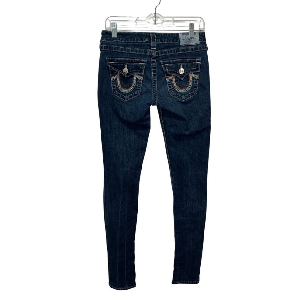 True Religion Blue Denim Embroidered Pockets Skinny Fit Jeans Women's Size 27